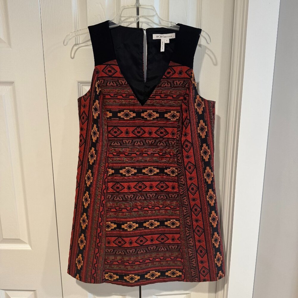 BCBGeneration Tribal Print Jacquard V Neck Mini Dress, Size 6